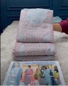 NEW Arraivals Premium Quality Pakistani Quota Fabric Unstitched Party Collection - 2000 ASH