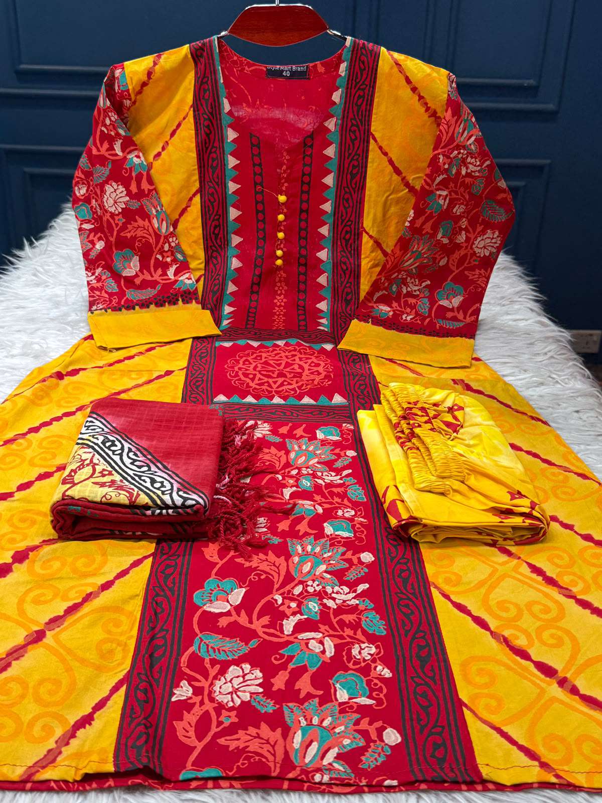 Block Patterned Yellow Red Bexy Boyel Stitched - 1200