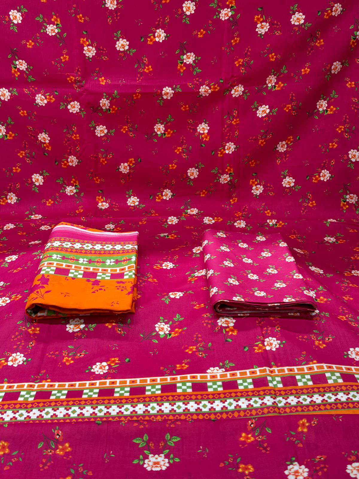 Charizma Printed Magenta Flowery Unstitched Lawn - 1050