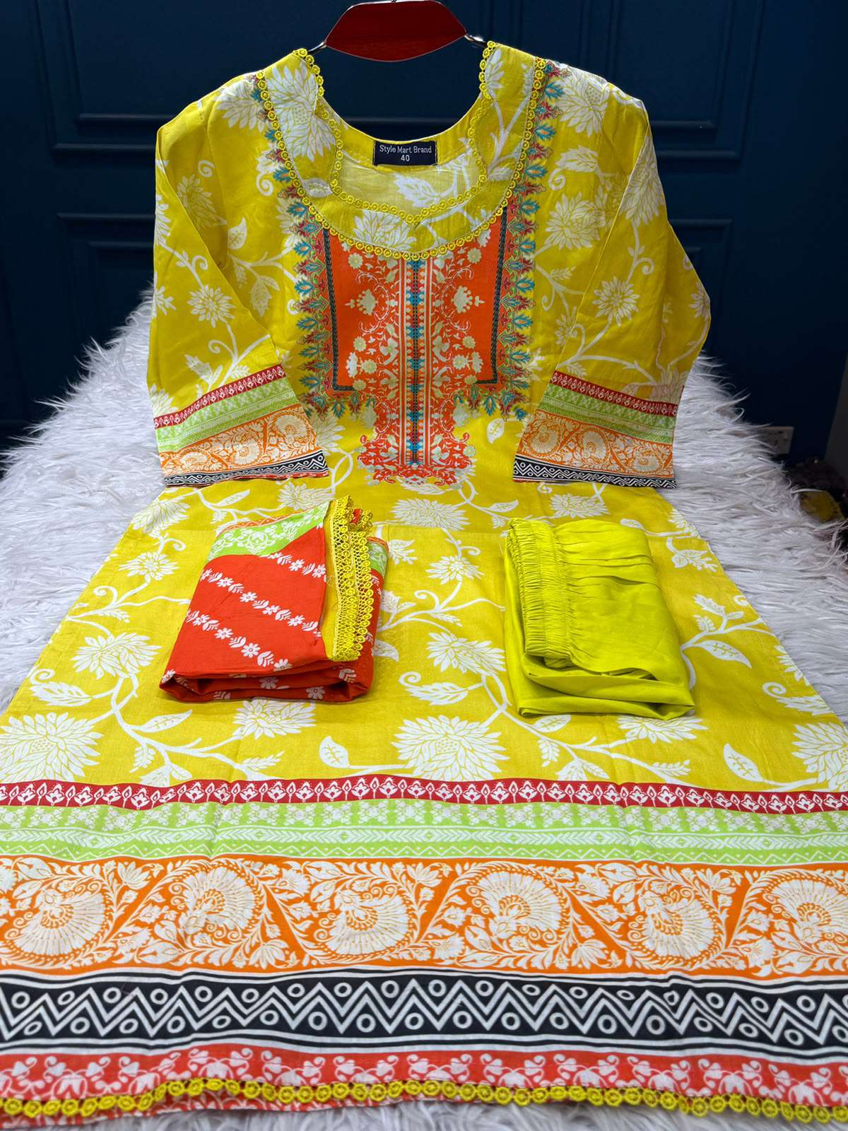 Yellow Orange Stitched Kamiz