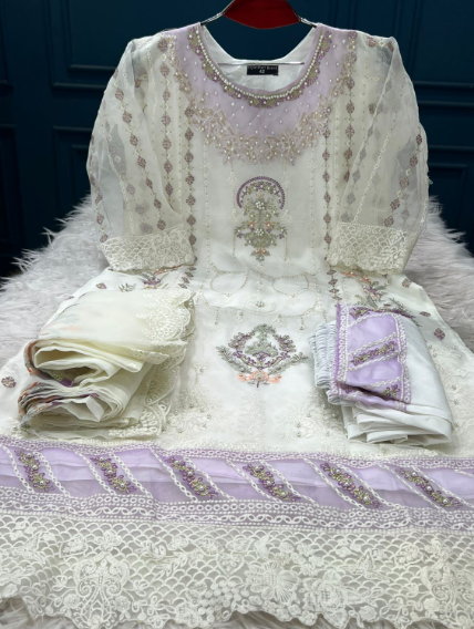 New Arraivals Pakistani Cetalogue Pure Organza stitched Collection - 1900 Pure White