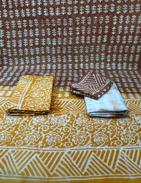 Natural Batik Brown Mustard Stitched Dress - 1300