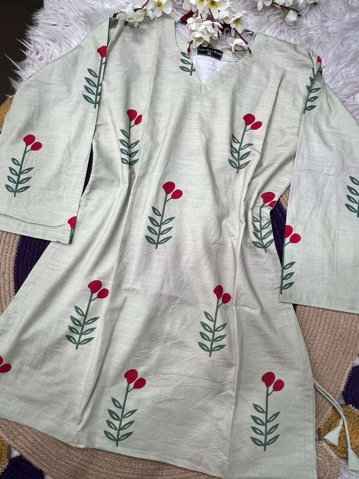 Long One Piece Cherry Printed Stunning Kurti - 550