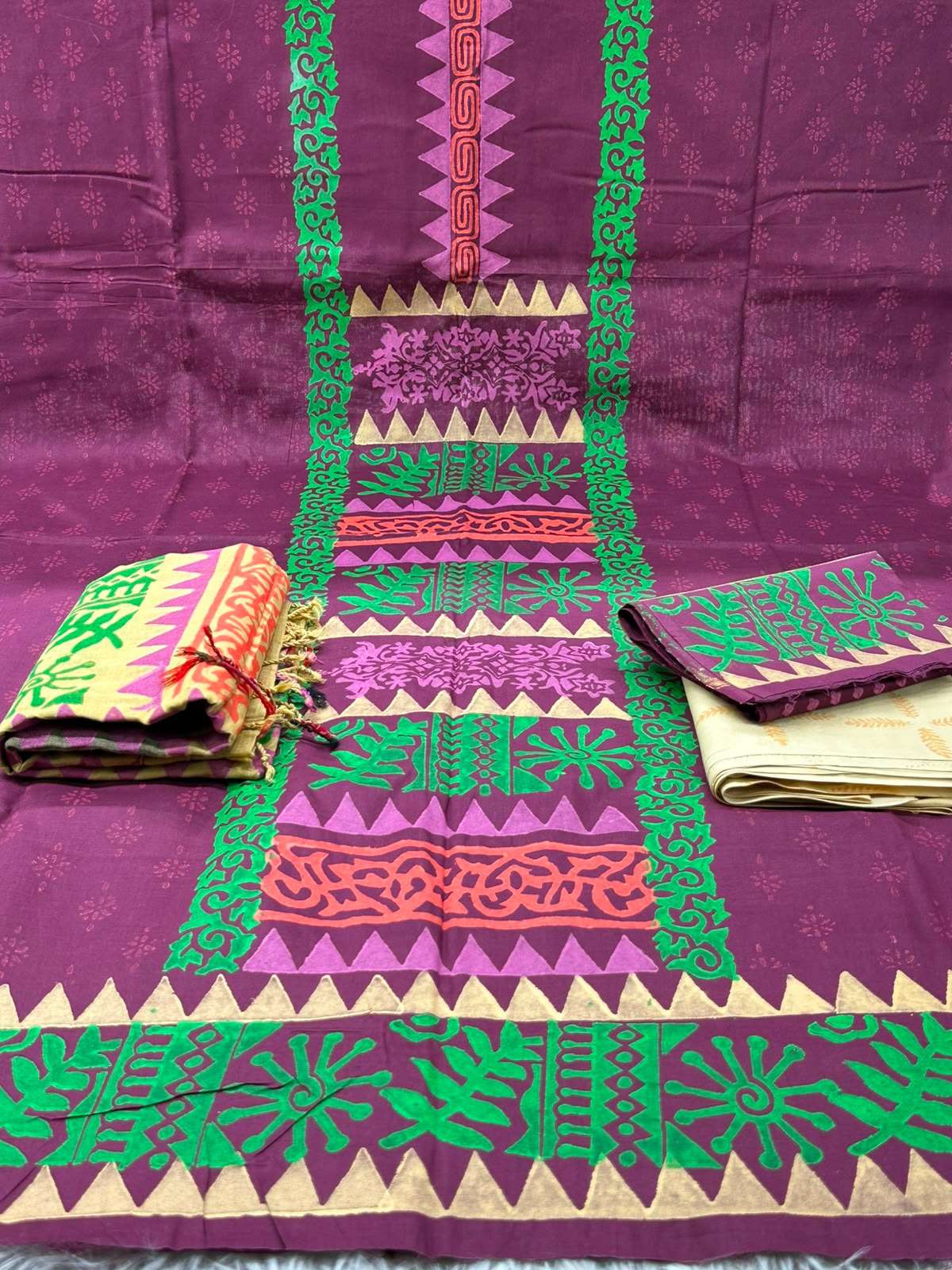 Block Patterned Deep Onion Bexy Boyel Unstitched - 1100