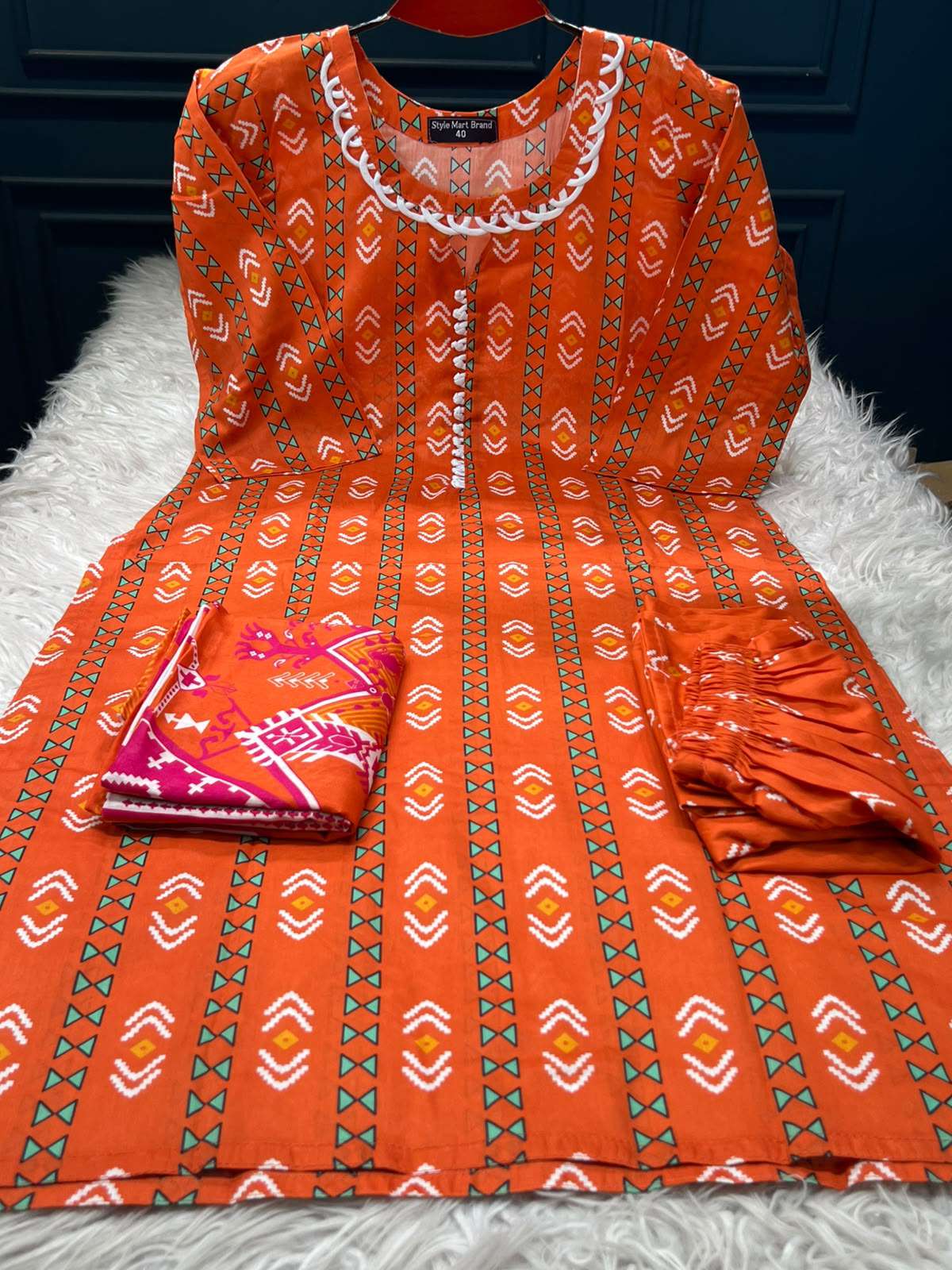 Charizma Printed Orange stitched Lawn - 1150