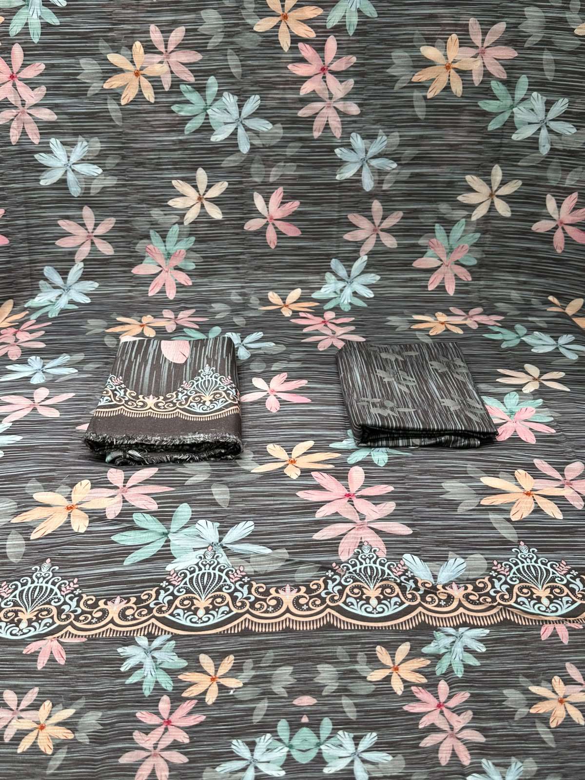 Fashionable Coffee Unstitched Set - 1250