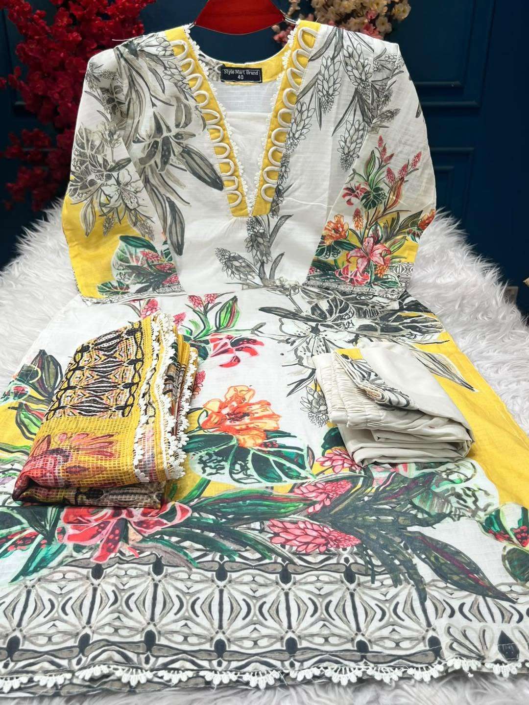 Crimson White Stitched Luxury Lawn - 1050