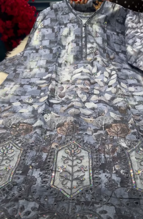 Fashionable Ash Colour Salwar Kamiz - 1750