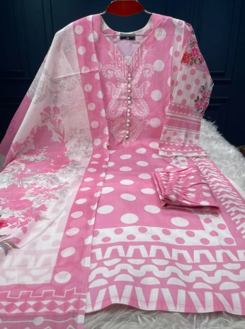Premium Quality Luxury Lawn Printed Stitched Collection - Pink 1200