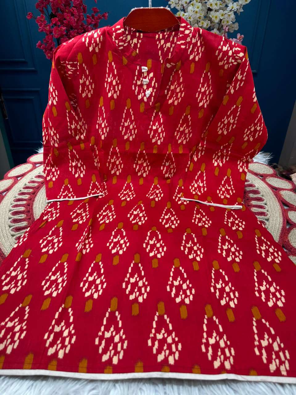 Stunning Ikkat Red Cotton Kurti - 450