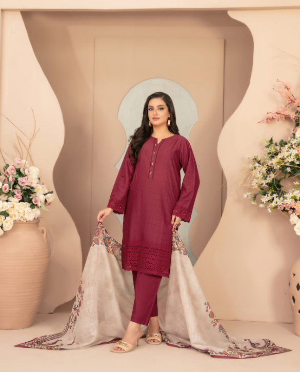 TAWAKKAL ( Aarizah ) Original Pakistani Stitched Collection Maroon Colour