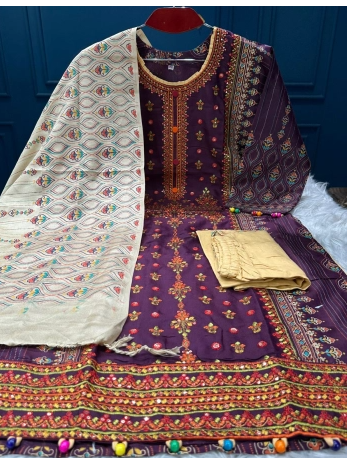 Premium Quality Chini gura Silk Stitched Cotton Collection - 1150 Purple