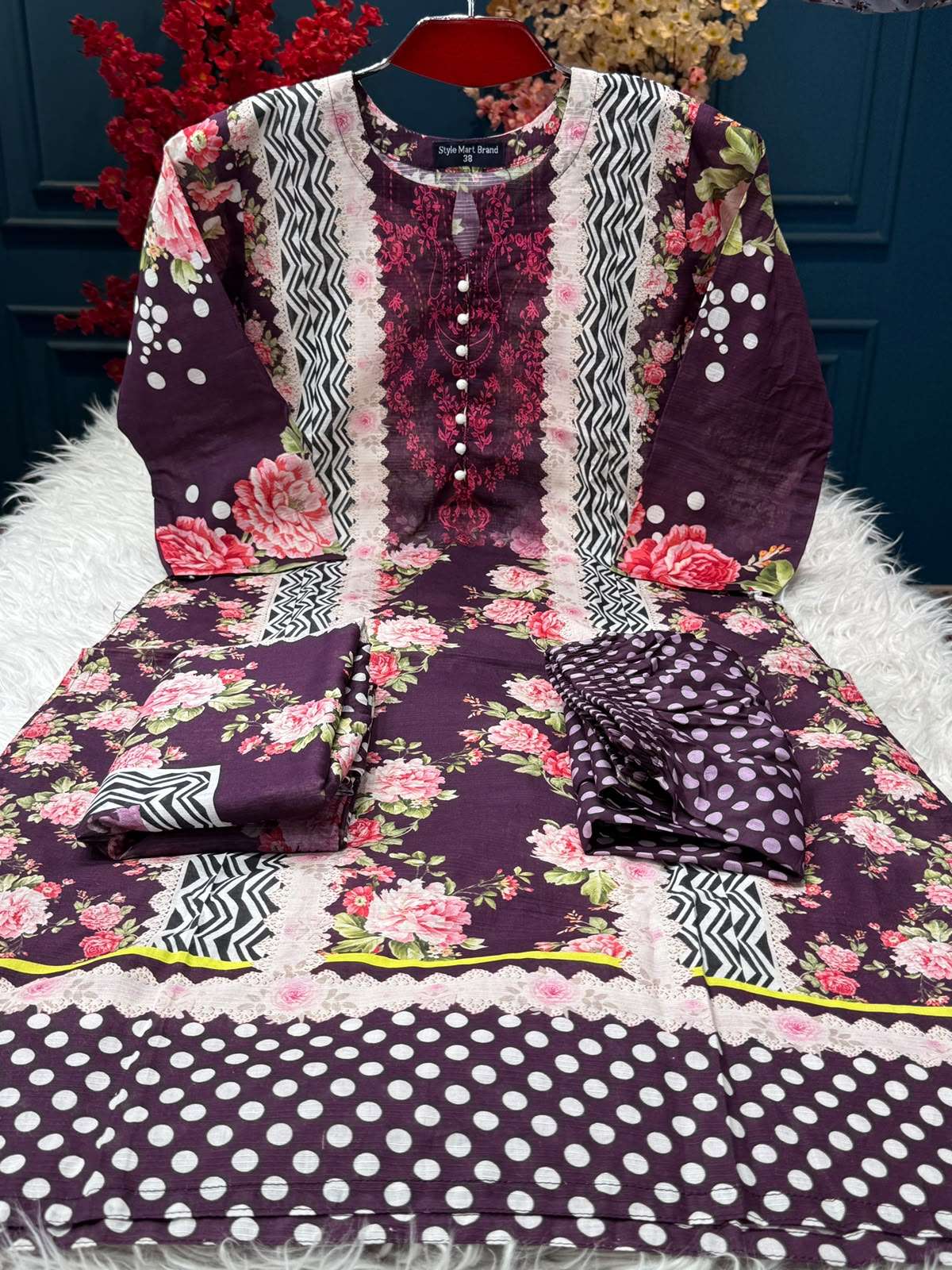 Crimson Maroon Stitched Luxury Lawn - 1250