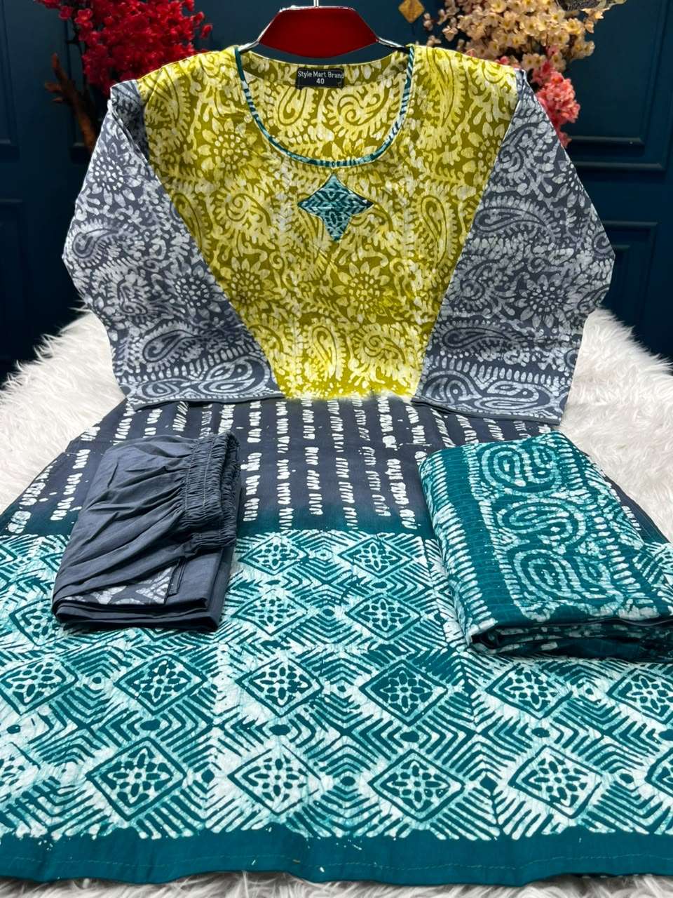 Natural Batik Batter Green Stitched Dress - 1300