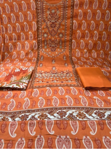 Premium Quality Unstitched Switch Cotton Gorgeous Collection - Brick 1200