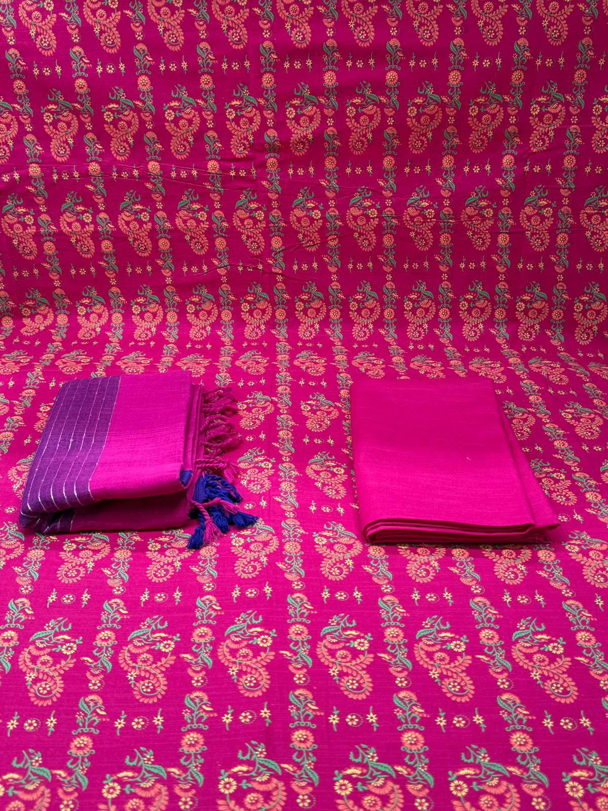 Slub Cotton Textured Magenta Unstitched - 850