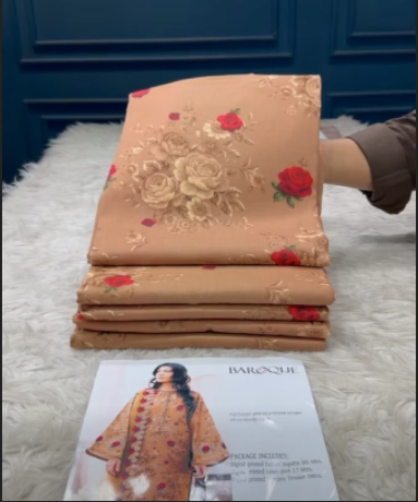 Premium Quality Printed Stitched Cotton Eid Collection - Brown 1250