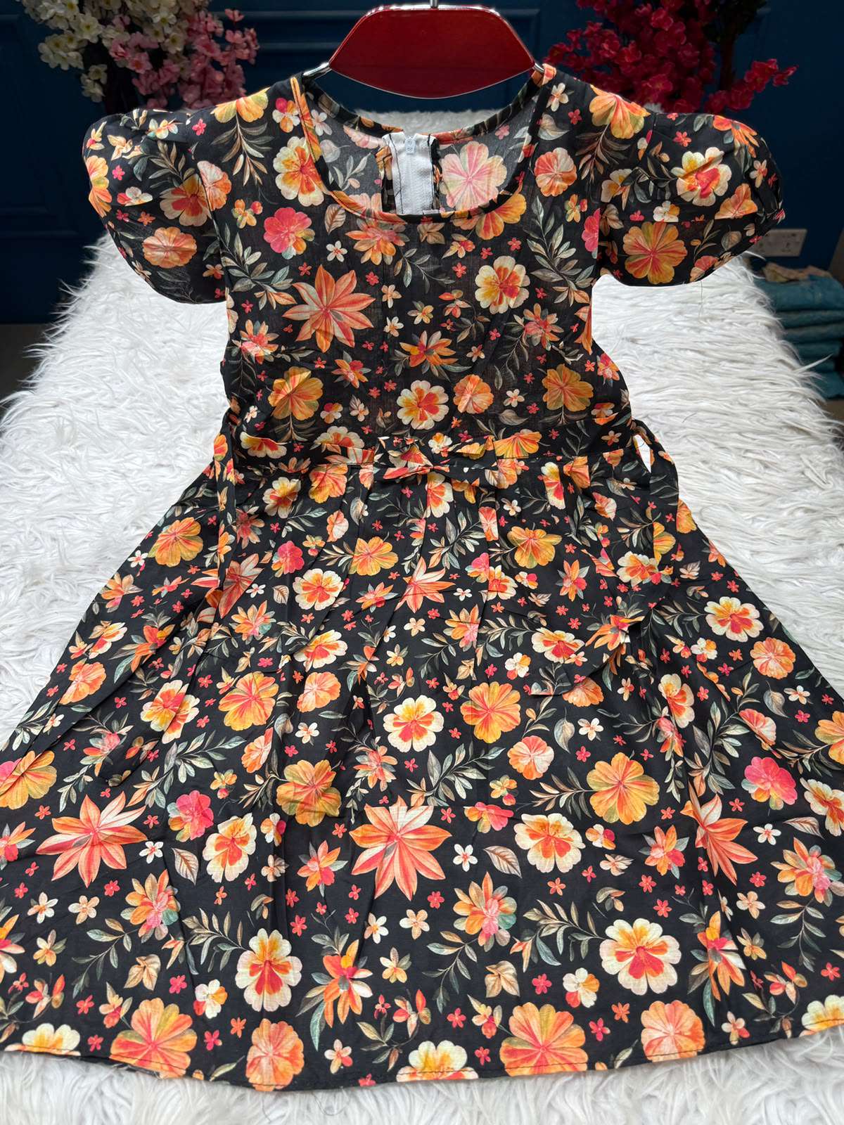 Adorable Baby Orangy Black Frock
