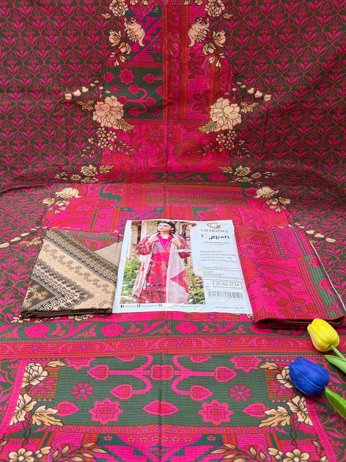 Charizma Printed Berry Unstitched Lawn - 1050