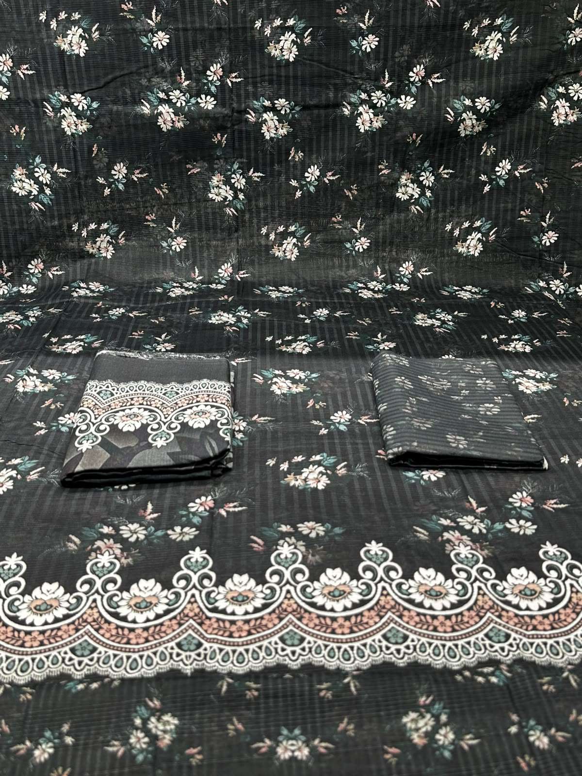 Fashionable Black Unstitched Set - 1250