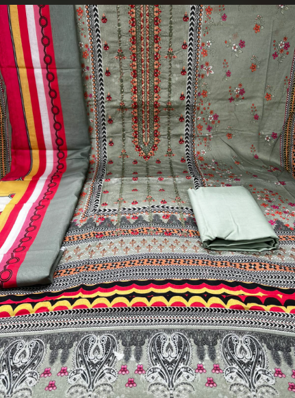 Premium Quality Unstitched Switch Cotton Gorgeous Dress - 1200 Olive