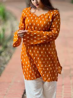 Long Stunning Mustard Cotton Kurti - 550