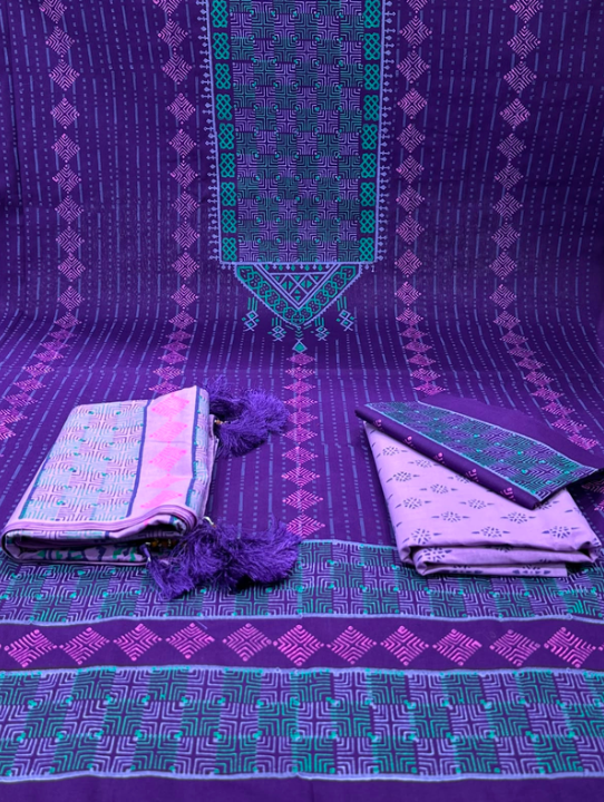 Sleek Deep Purple Stitched Block Print - 1200