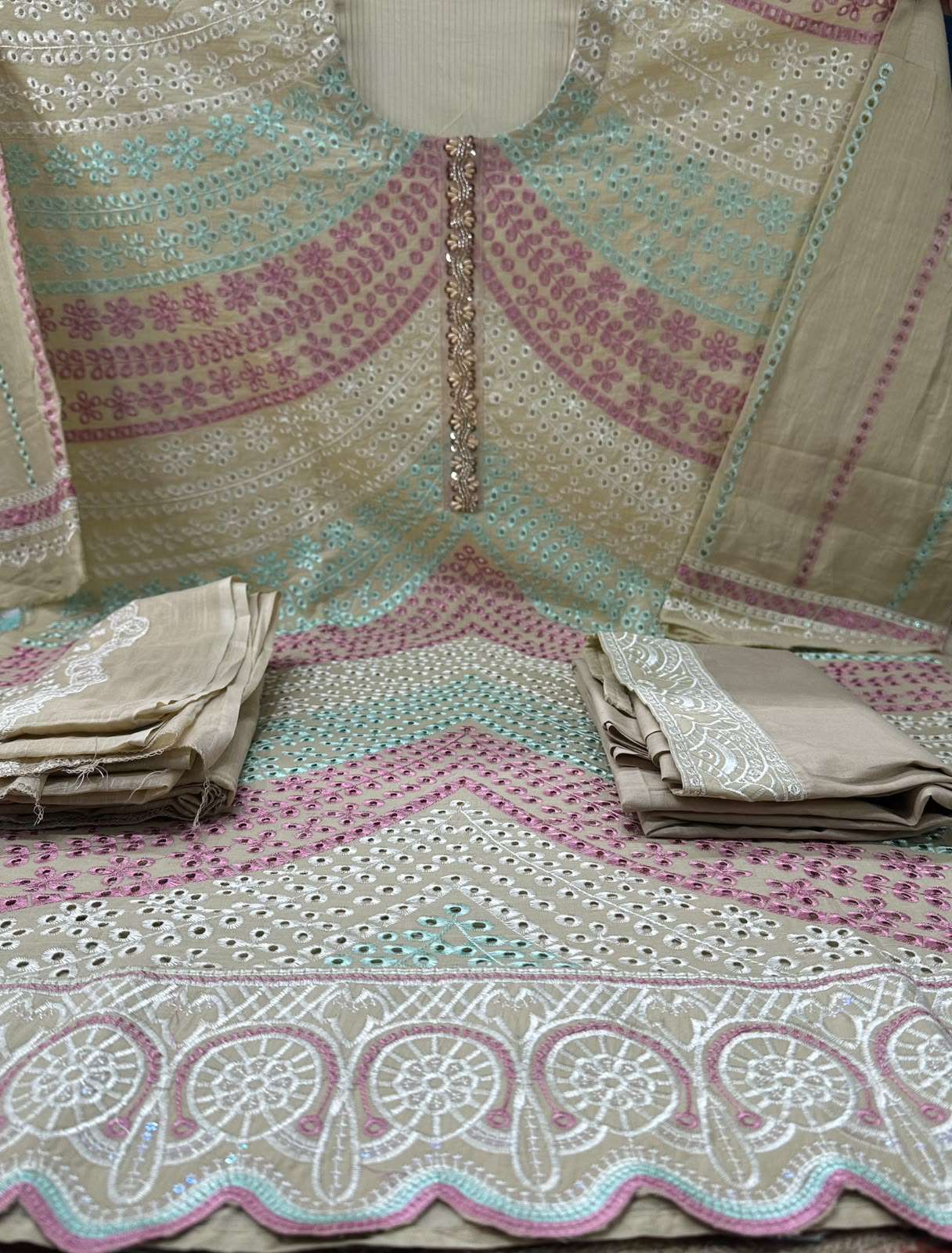 Cream Dreamy Unstitched Set - 1500