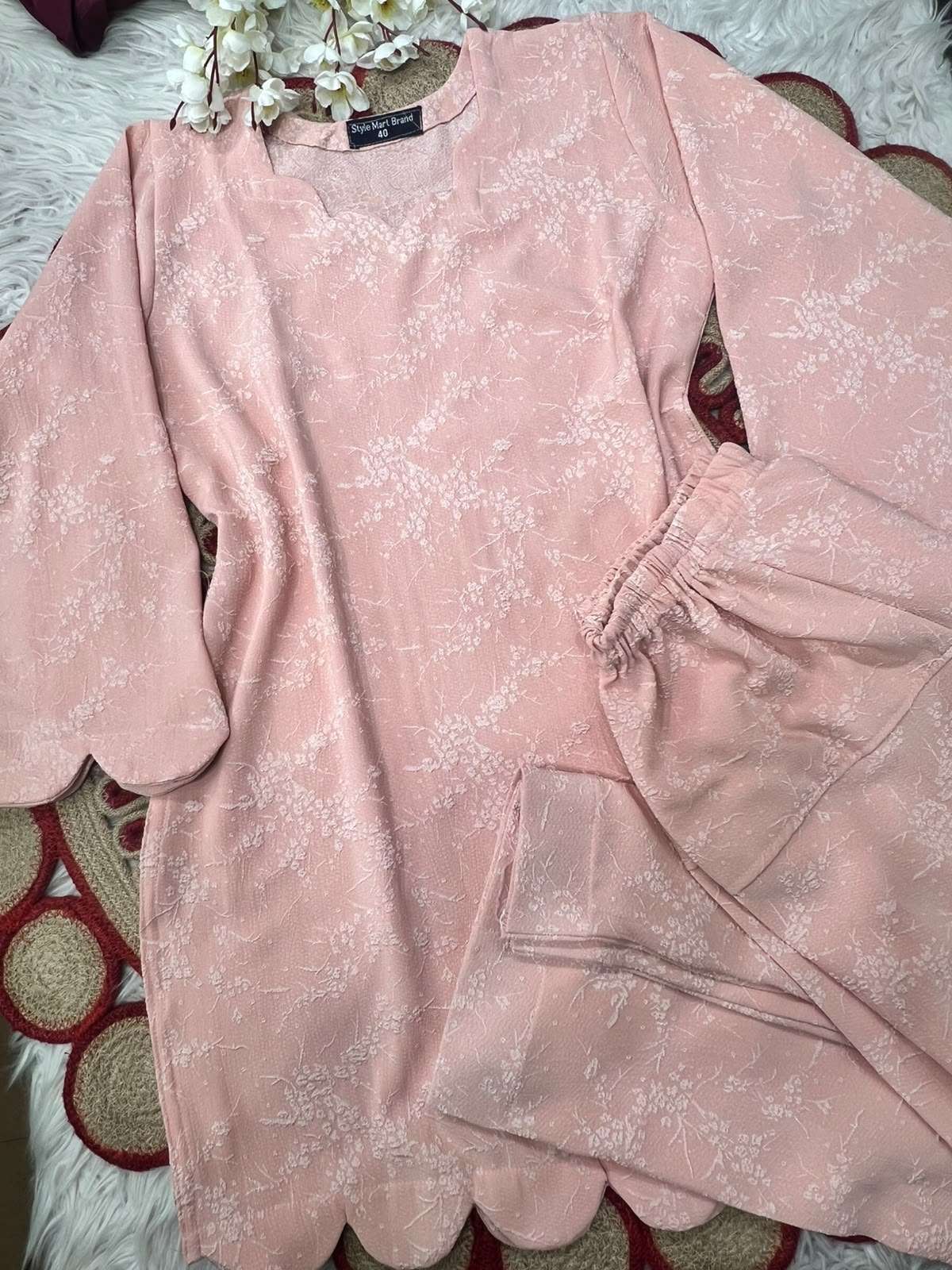 Short Combo Soft China Georgette Nude Pink Kurti - 1350