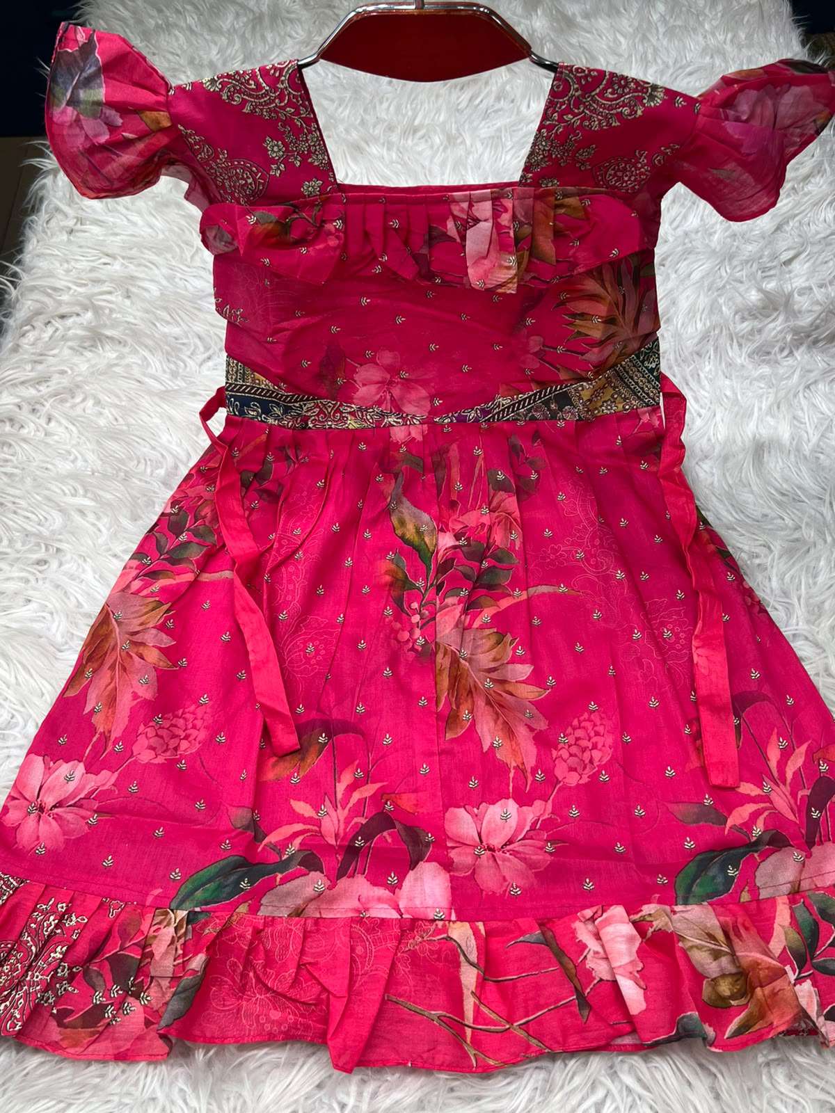 Magenta Printed Baby Dress