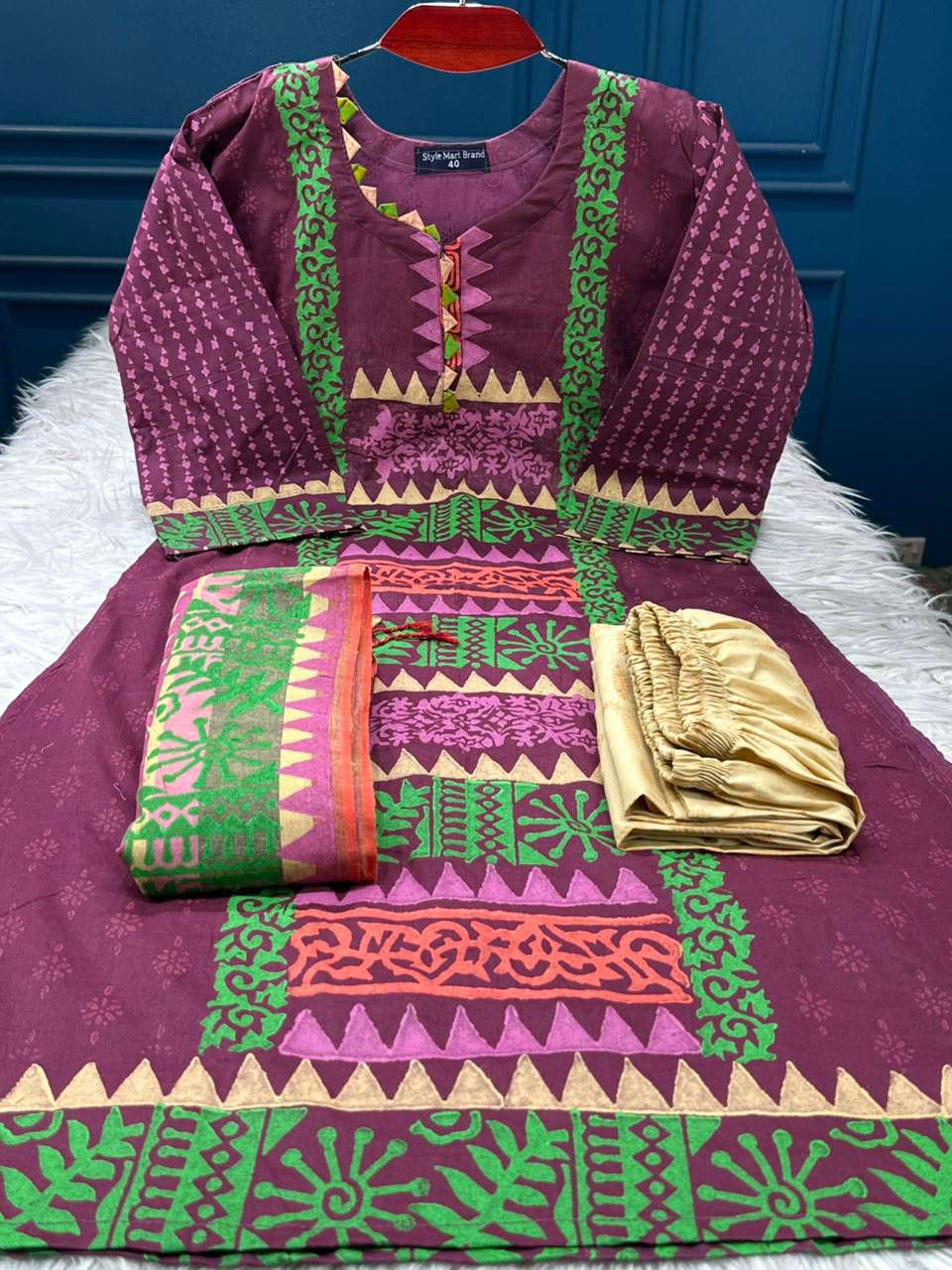Block Patterned Deep Onion Bexy Boyel Stitched - 1200