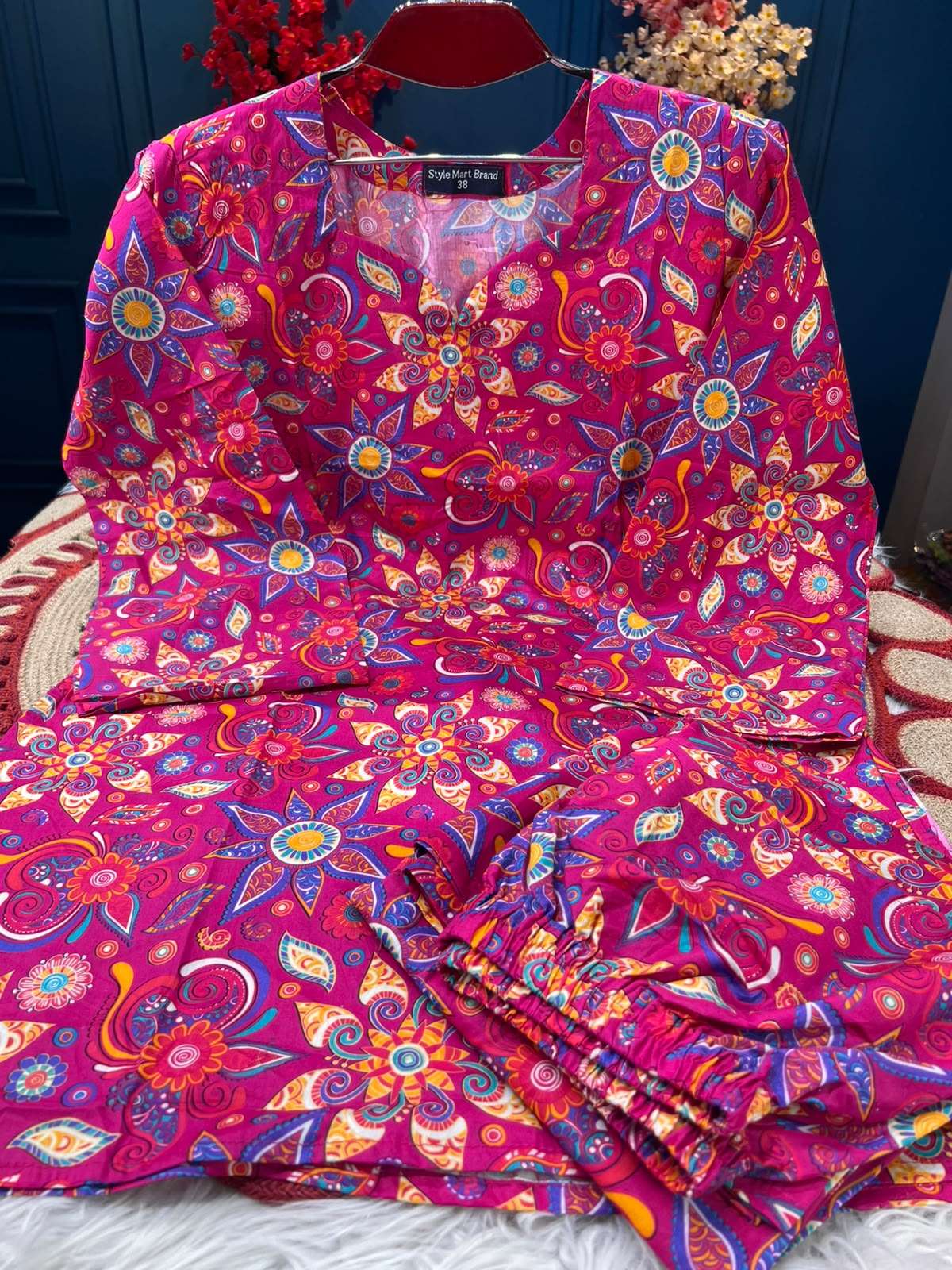Bright Pink Floral Magic 1 Piece Long Kurti - 550