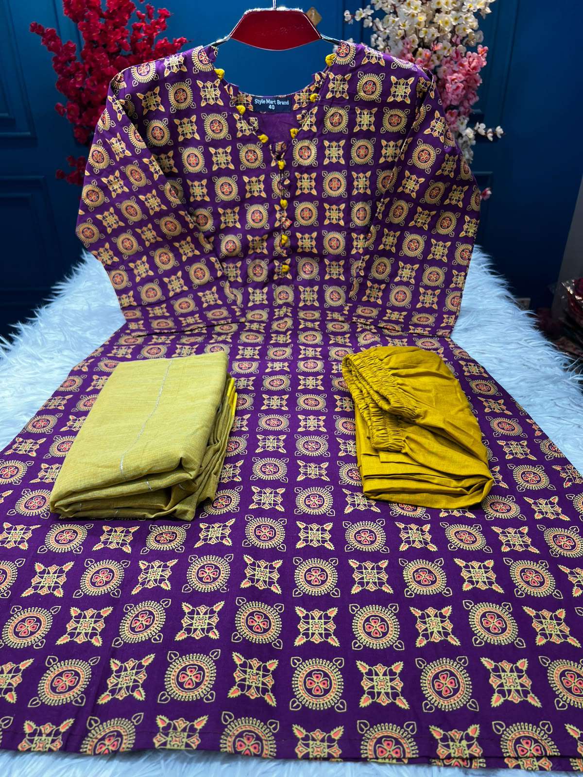 Purple Printed stitched Suit - 950