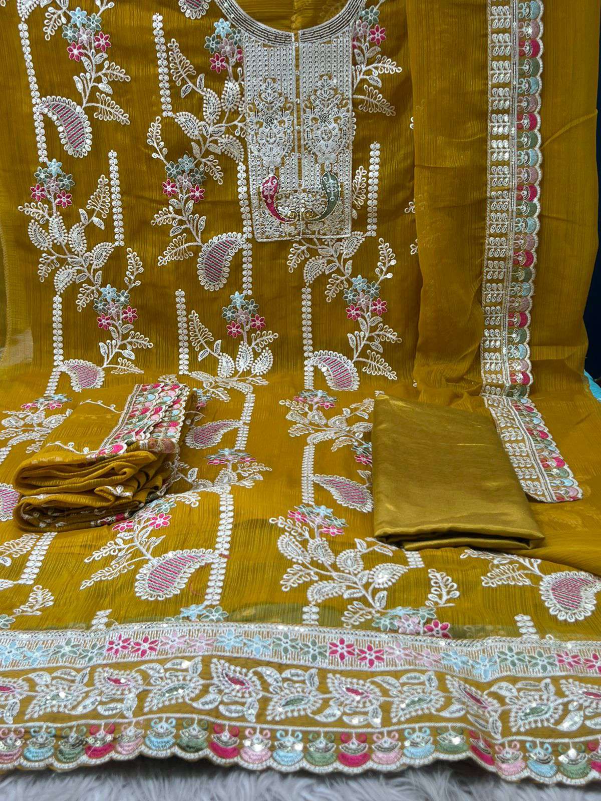Unstitched Mustard Luxury Salwar Kamiz - 1100