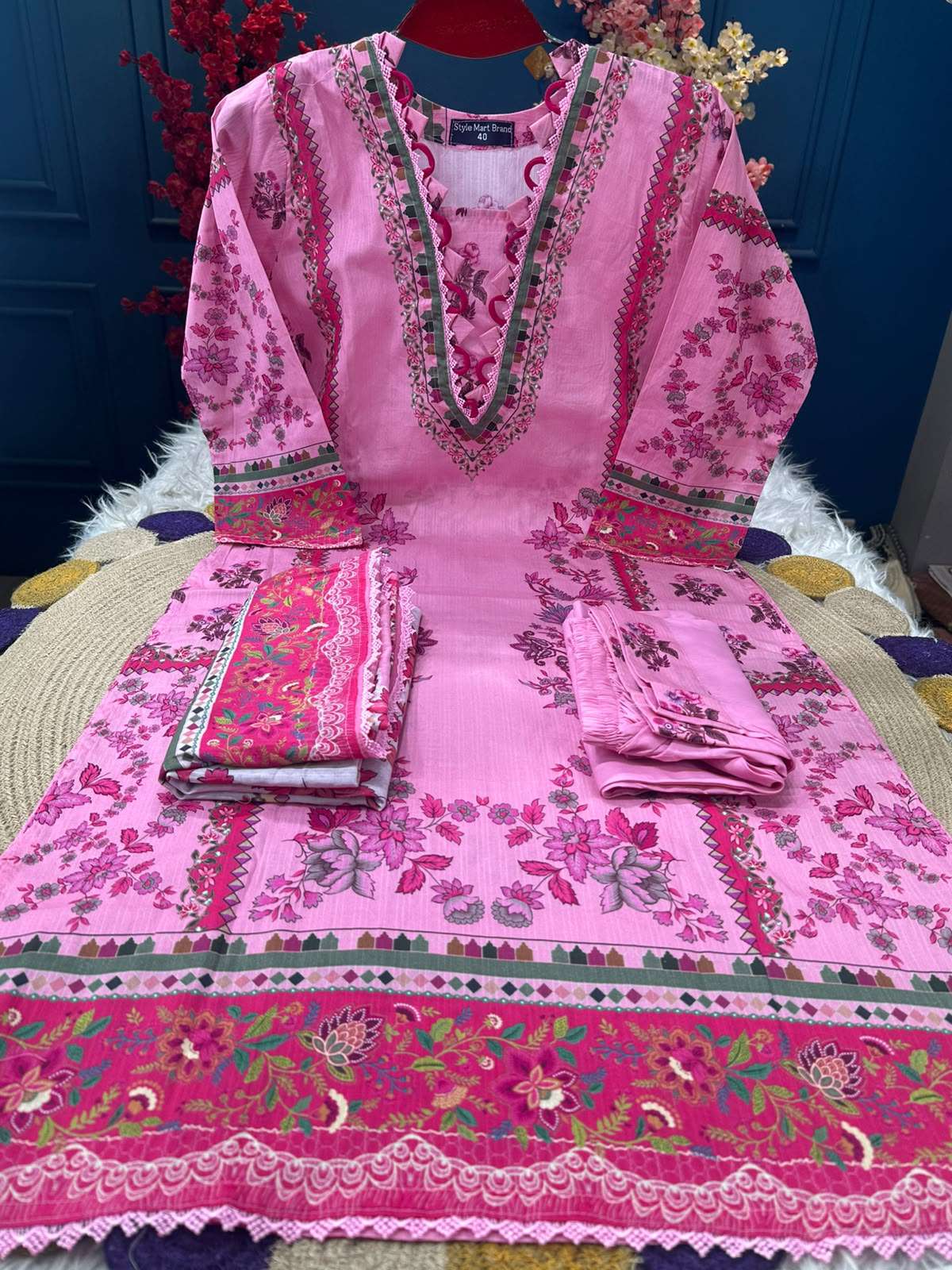 Step Cotton Glowing Pink Lawn Set - 1100