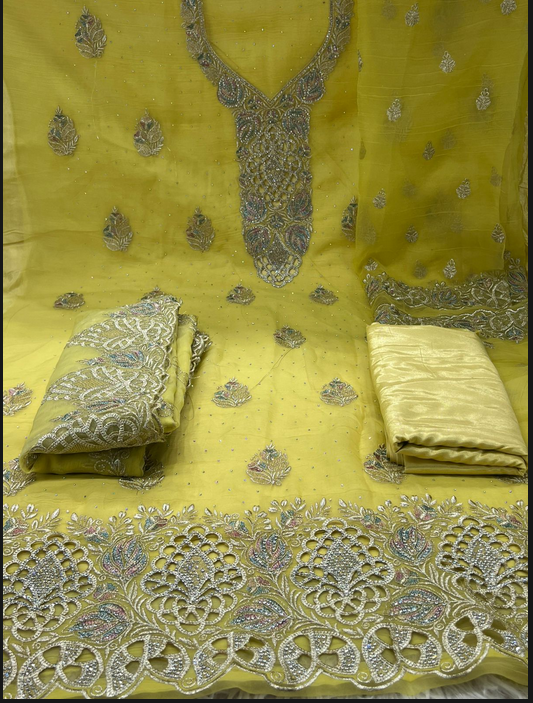 Exclusive Pakistani Inspired Kanchi Pure Unstitched Party Collection - 2500 Mustard Colour
