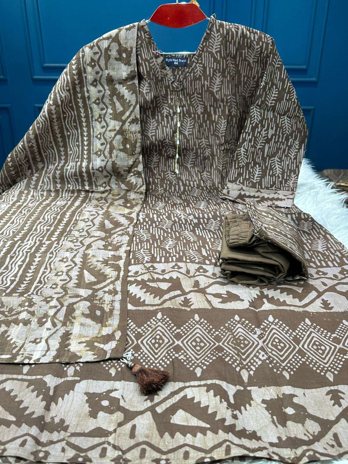 New Arraivals Vegetable Batik Stitched Three Piece Collection - 1300 Brown