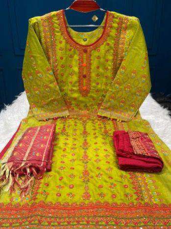 Chinigura Silk Stitched Cotton Collection - Olive 1100