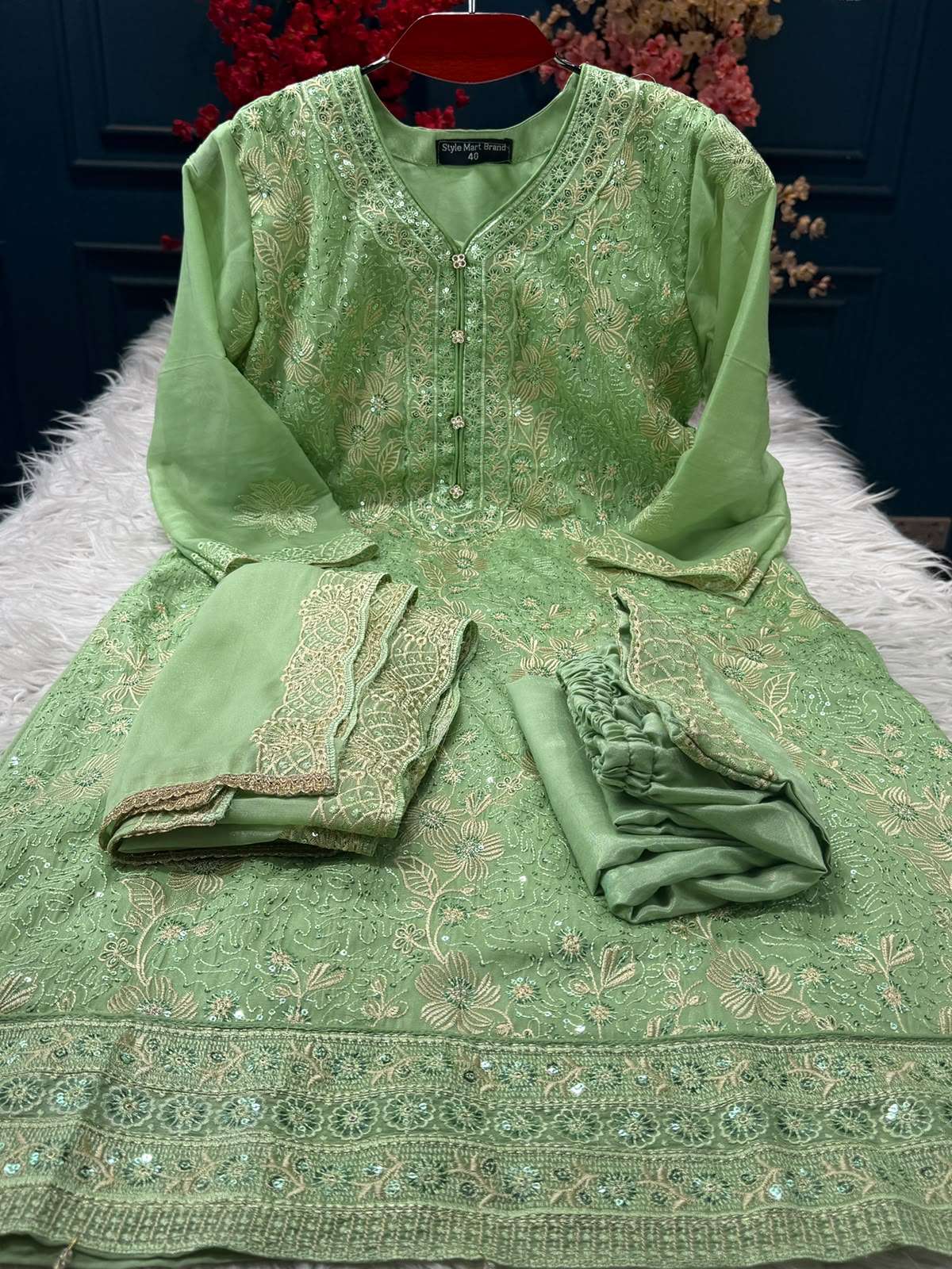 Sadabahar Soft Chinon Lemon Stitched Dress - 1900