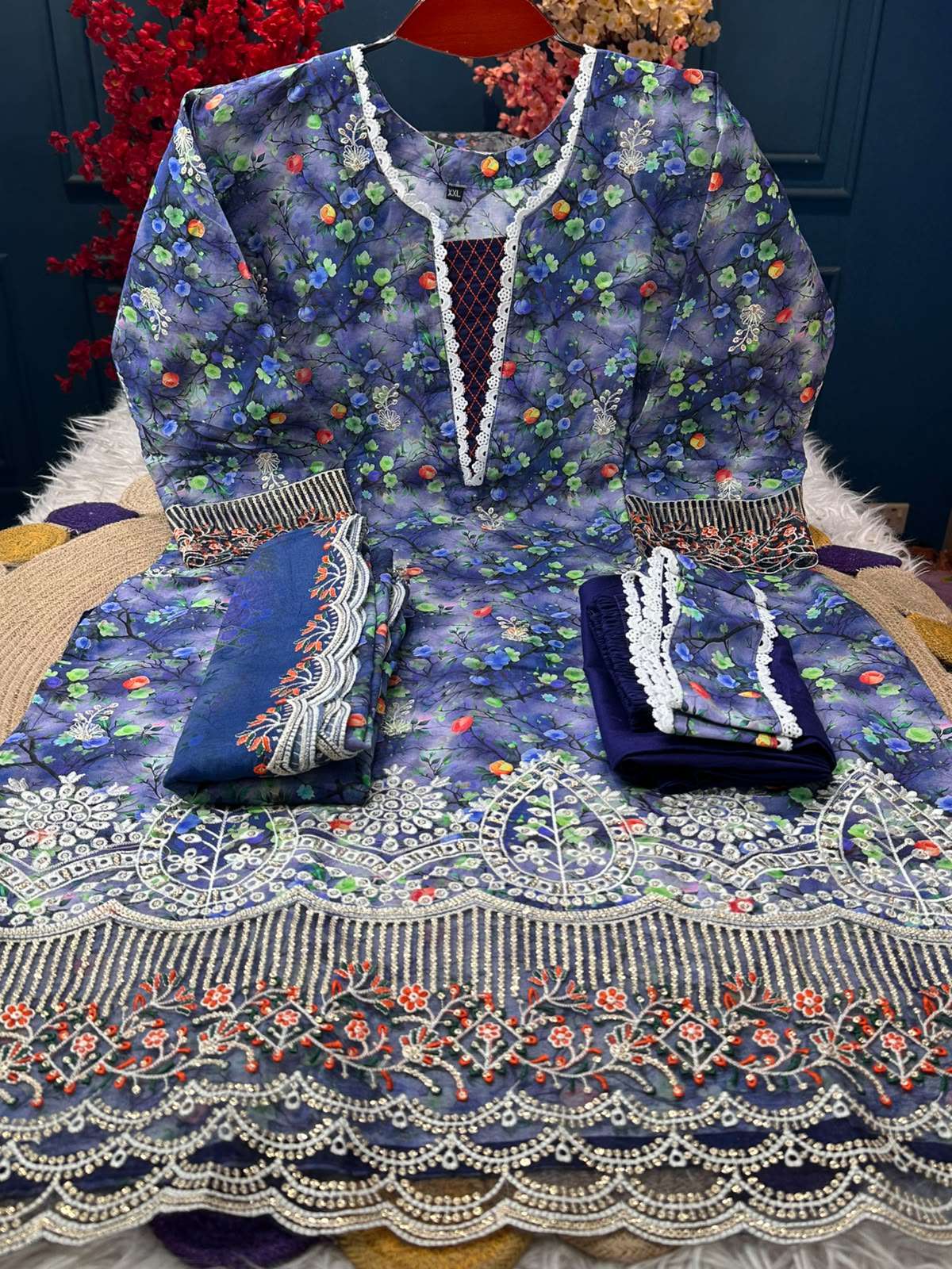Navy Blue Blossom Tunic - 1450