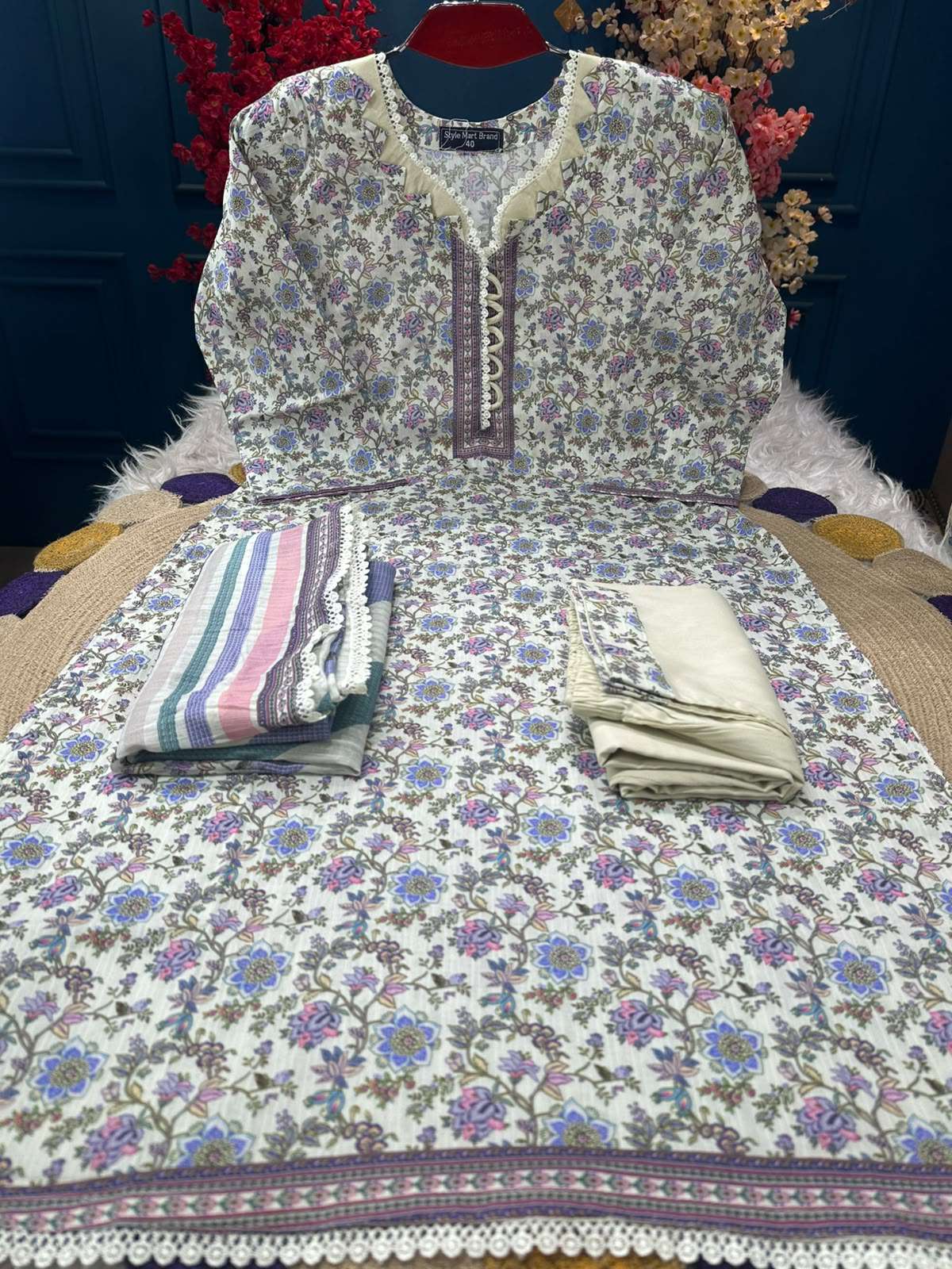 Step Cotton Glowing Lavender Stitched Set - 1100