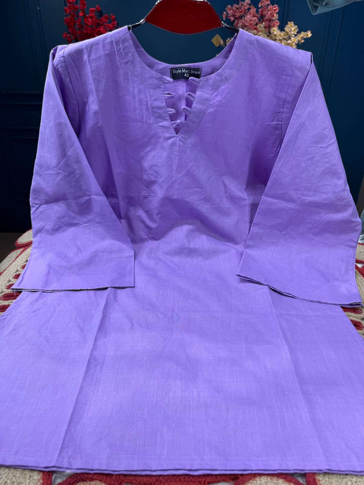 Long Pattern Lavender Stunning Cotton Kurti - 550