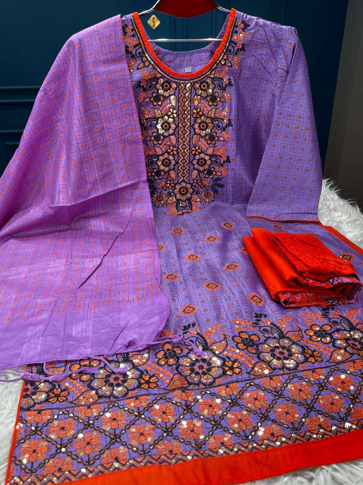 Premium Quality Chinigura Silk Stitched Cotton Collection - 1150 Levendar Colour