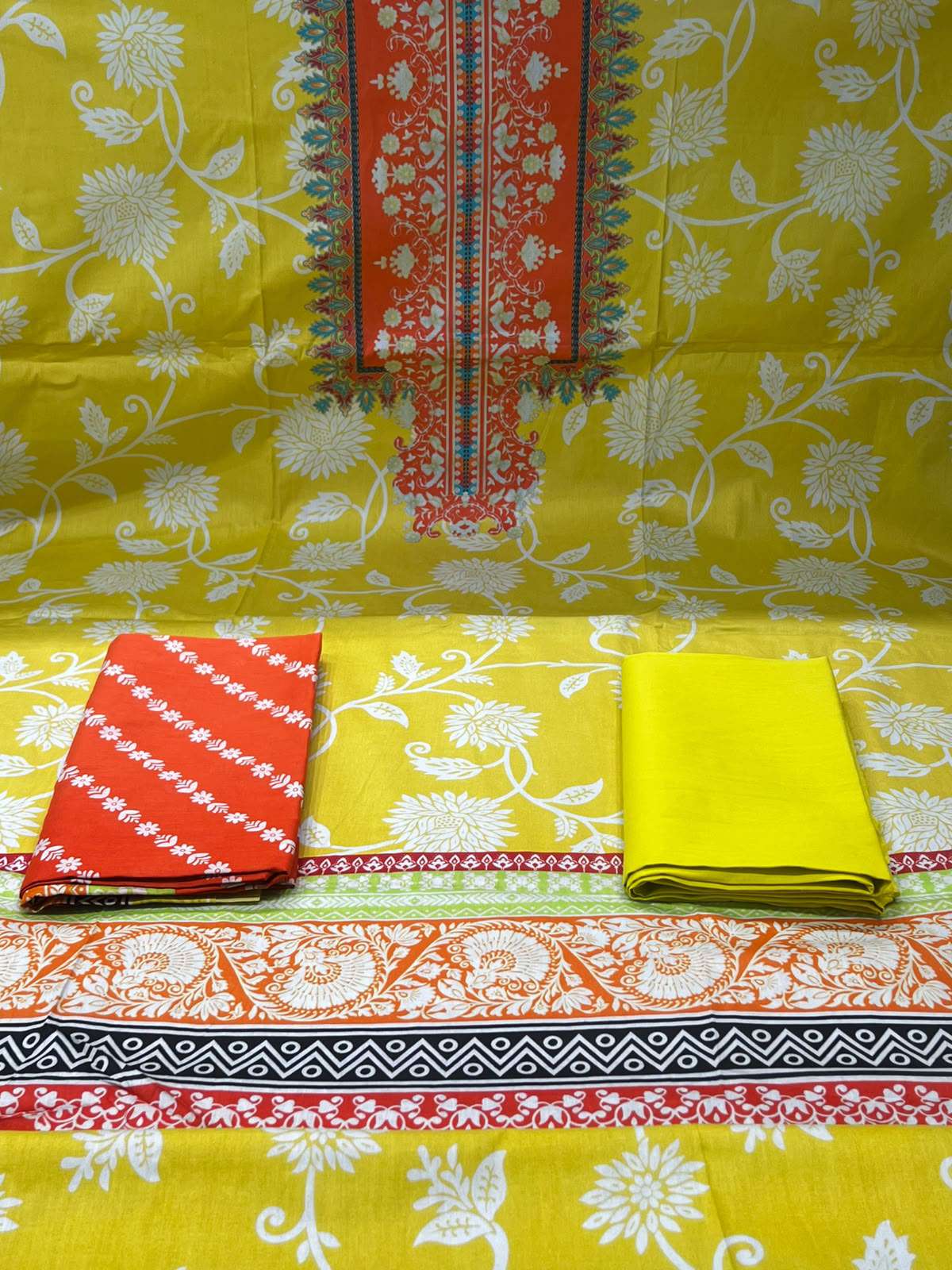 Yellow Orange Unstitched Kamiz - 950