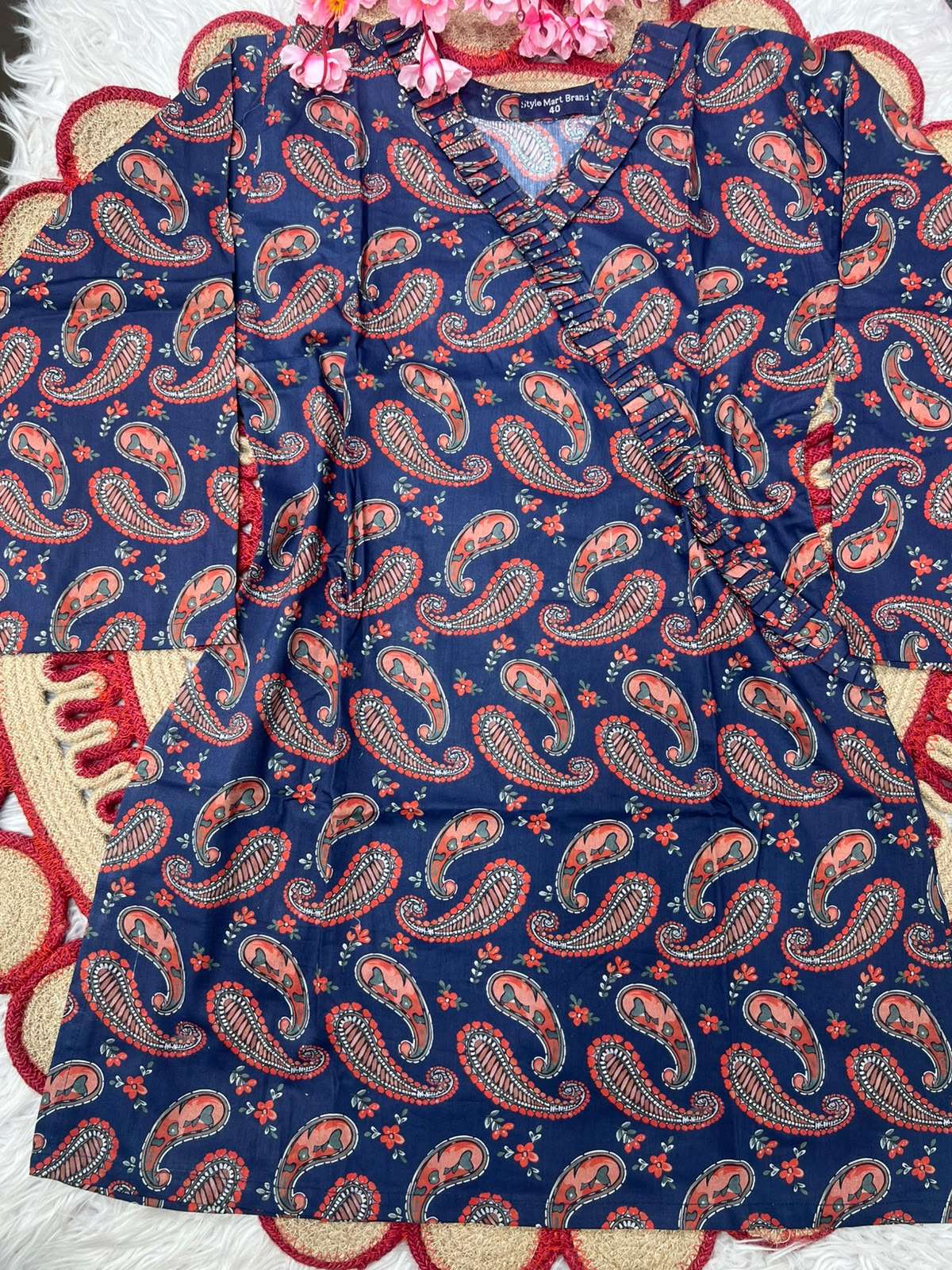 Short One Piece Blue Sindhi Printed Kurti - 450