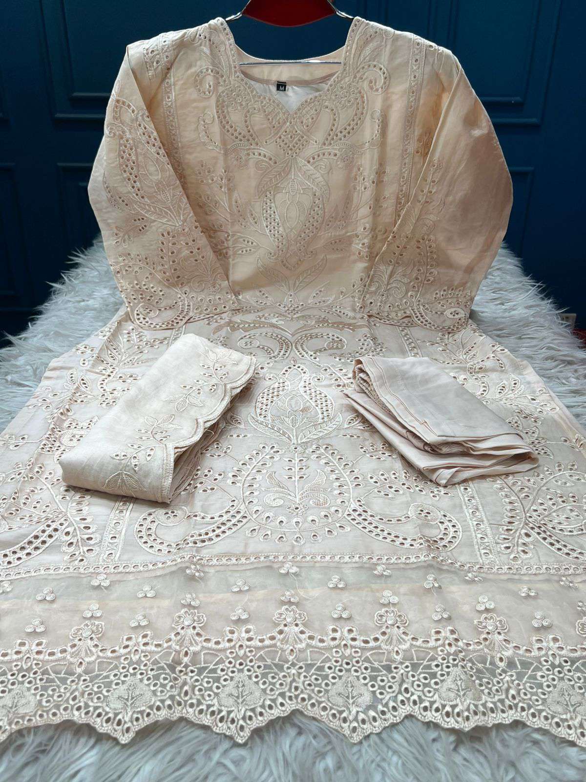 PREMIUM Quality Pakistani Inspired CutWork Ready Party Eid Collection - Cream 2450