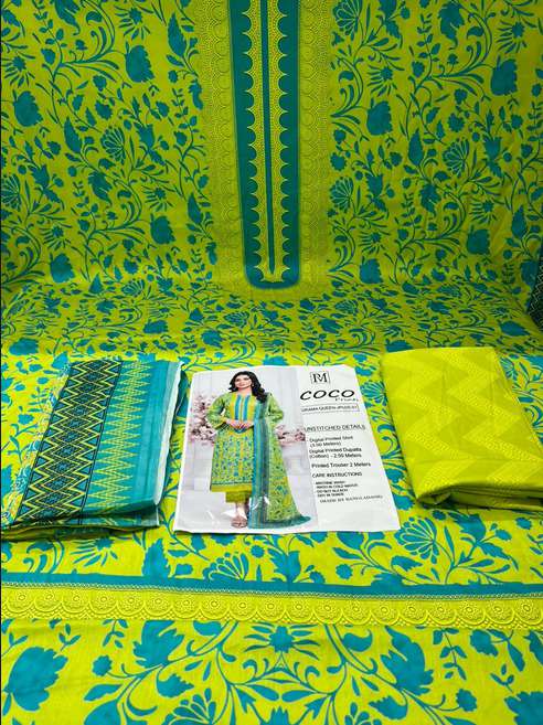 Special Pakistani Inspired COCO Unstitched EID Cotton Collection - 1150 Lemon