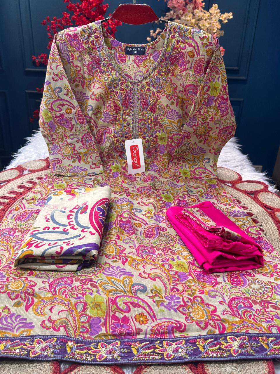 Ganga Hot Pink Stitched Wear - 1050