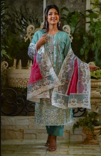 Pakistani NOORS Luxury Chiffon Unstitched EID Collection - 2750 Mint
