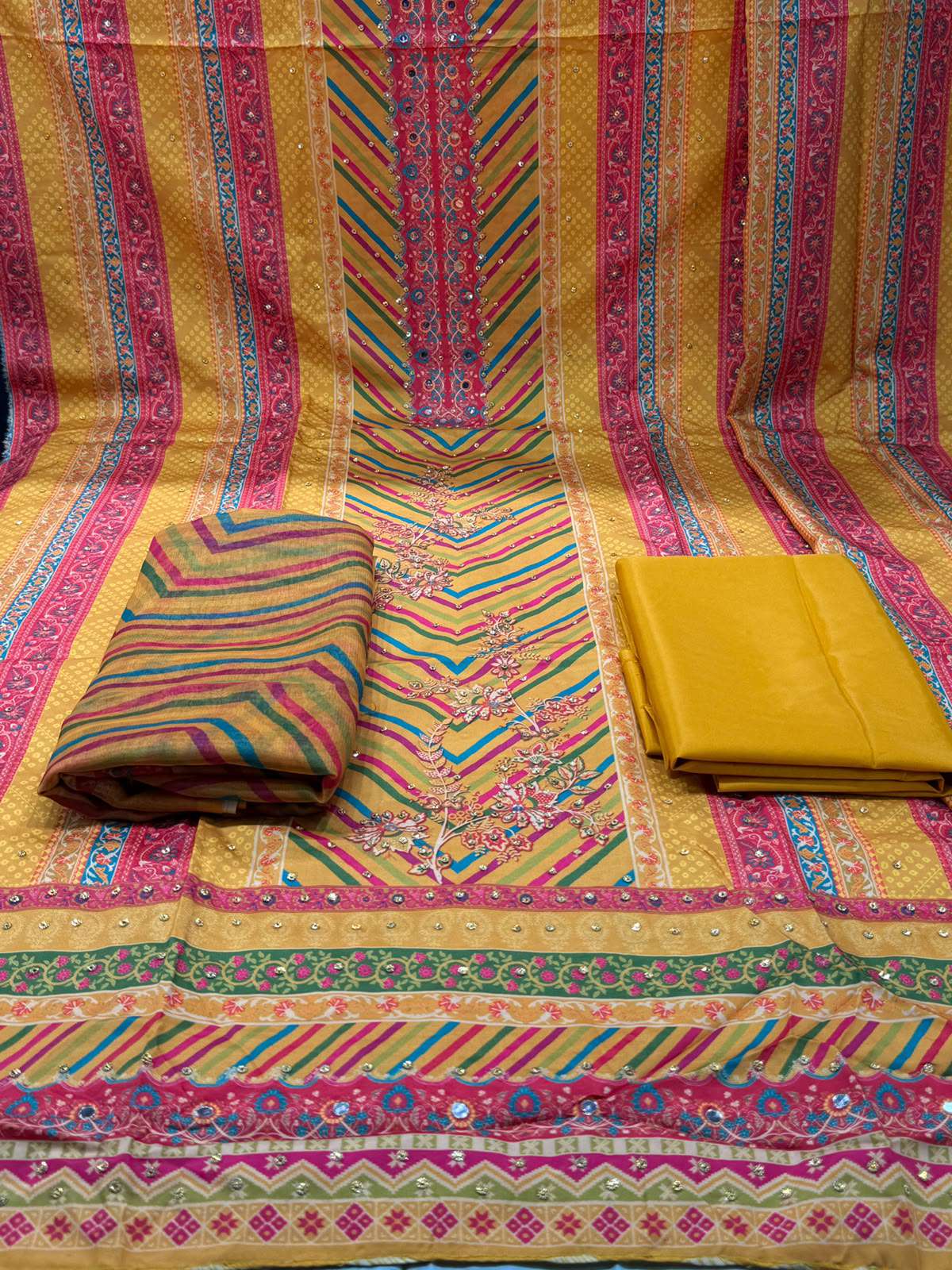 Lahori Silk Mustard Mirror Work Touch .37